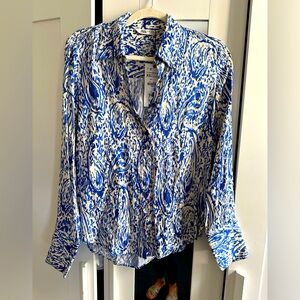 Silk Zara Shirt with Blue and White Swirl Print